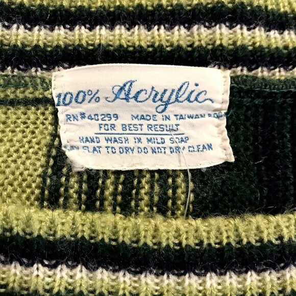 Vintage 60s Women's Green Striped Sweater Hippie Mod Knit XXS/XS - Picture 9 of 9